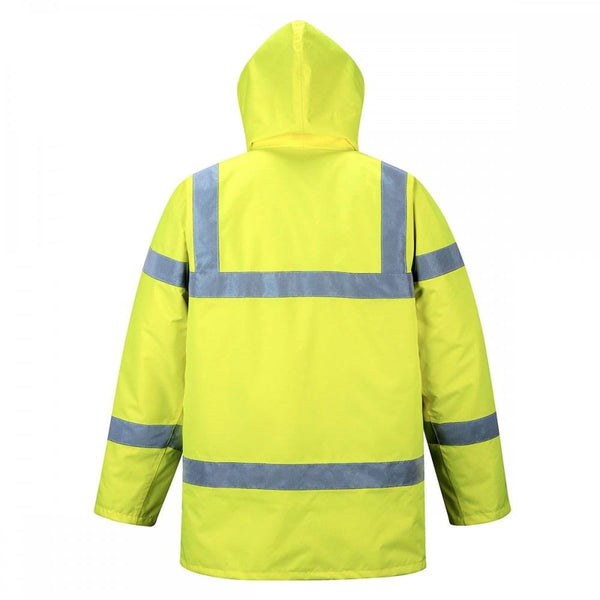Portwest S460 Men's Winter Traffic Jacket Hi Vis Hooded Work Coat Reflective Fully Lined Zip Safety Utility Waterproof Reflective Workwear