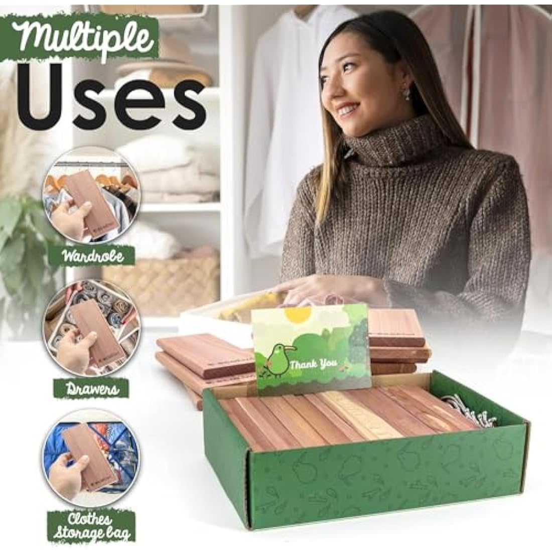 ecoKiwi Moth Repellent for Wardrobes & Clothes - 20 Pack Cedar Wood Hanging Blocks - Cedarwood Moth Repellent Wardrobe Freshener - 100% Natural Oil Storage Moth Repellent for Drawers with Sandpaper