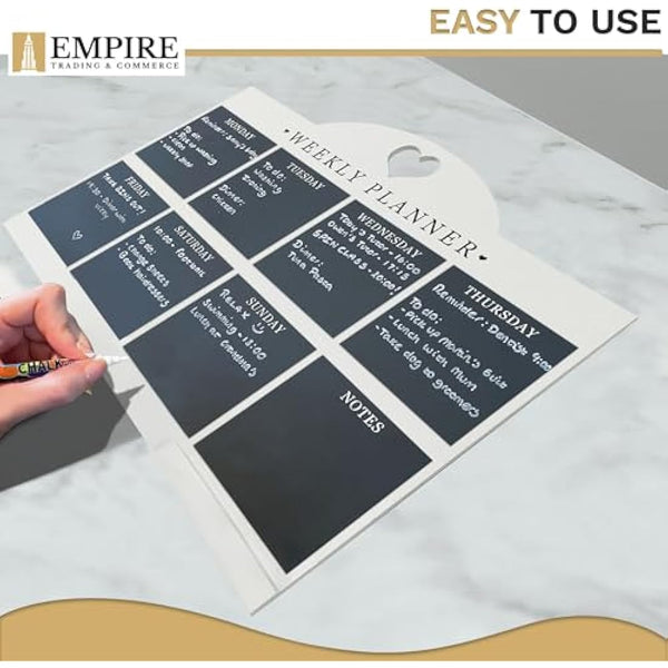 Empire Weekly Planner and Menu Board for Kitchen, Work Planner Blackboard, Wall Mounted Daily Planner with a Pen, to Do List, Dry Erase Meal Planner with White Cloth for Office & Home (Large, White)