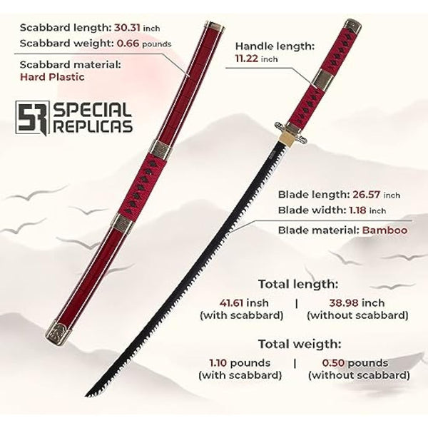 57 SPECIAL REPLICAS Roronoa Zoro Wooden Katana Sword 105cm Katanas Japanese Anime Cosplay Sword - Kitetsu/Shisui/Wado Ichimonji - 3 Piece Set JT10000