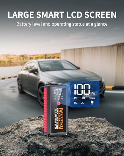 CARHEV 5000A Jump Starter Power Pack, Portable Car Battery Booster Jump Starter for 12V Vehicles(Up to 8.0 L Gas/Diesel), Powerful Car Battery Jump Starter with USB Quick Charge 3.0 and LED Flashlight