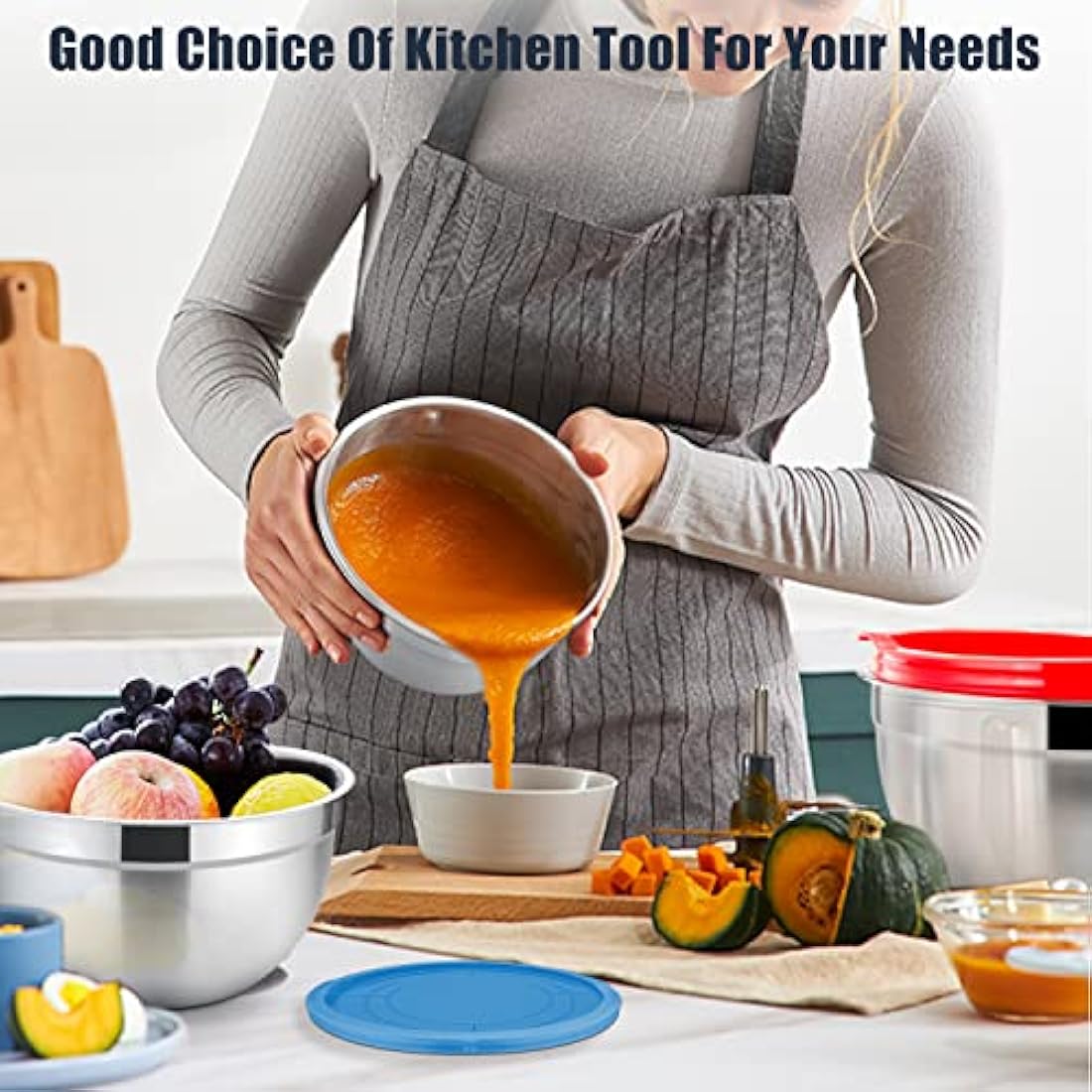 HaWare Mixing Bowls Set of 6, 100% Stainless Steel Nesting Bowls Set with Lids, Mirror Finish & Silicone Bottom, (Bright Colors), Heavy Duty & Dishwasher Safe - 4.5/3/2.5/1.5/1.2/0.7QT