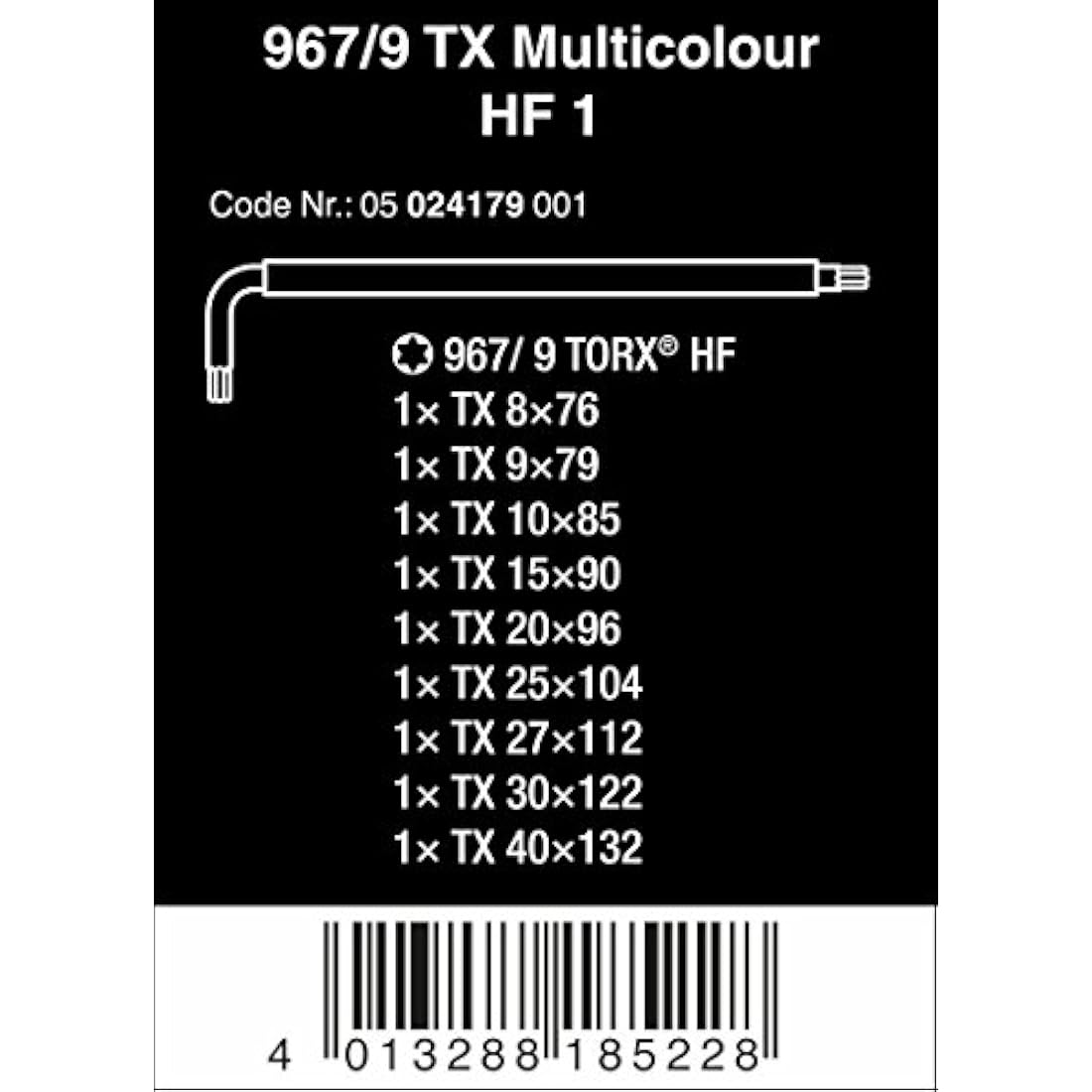 967/9 TX Multicolour Holding Function L-Key Set of 9 (TX8-TX40)