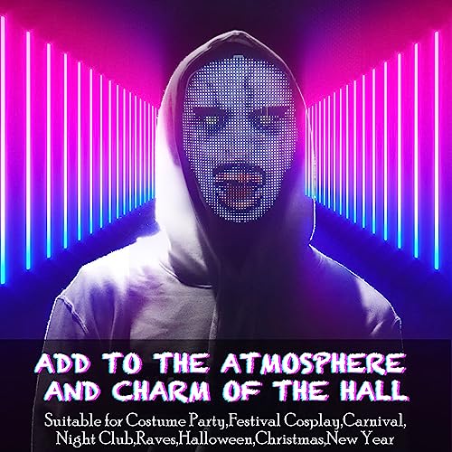 megoo LED Mask with Bluetooth Design Customized Programmable by APP,Halloween LED Luminous Mask for Costume Halloween DJ Masquerade Rave Cosplay Birthday Party