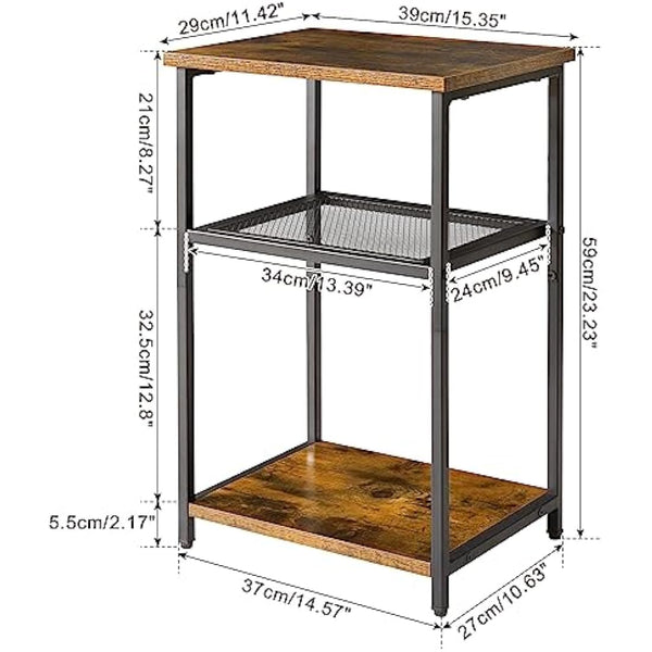 IBUYKE Side Table, 3-Tier End Table, Industrial Nightstand Small Table with Storage Shelf, Bedside Table for Bedroom, Living Room, Hallway, with Metal Frame, Rustic Brown TMJ403H