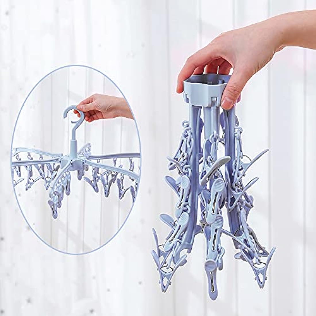 GmeDhc Indoor Outdoor Clothes Airer, 24 Pegs, Foldable, Rotable Sock Airer for Fabric Nappies, Bras, Towel, Underwear, Scarf, Gloves