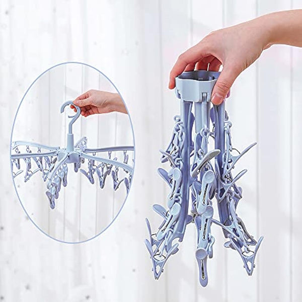 GmeDhc Indoor Outdoor Clothes Airer, 24 Pegs, Foldable, Rotable Sock Airer for Fabric Nappies, Bras, Towel, Underwear, Scarf, Gloves