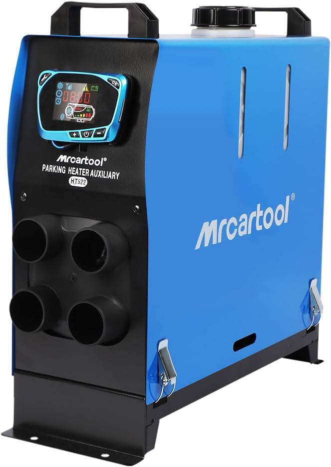 12V 5KW Diesel Air Heater Portable and Convenient Integrated Parking Heater Heating All-in-one 4 Hole with Remote Control and LCD Monitor for Car Trucks Bus RV and Trailer with Adapter