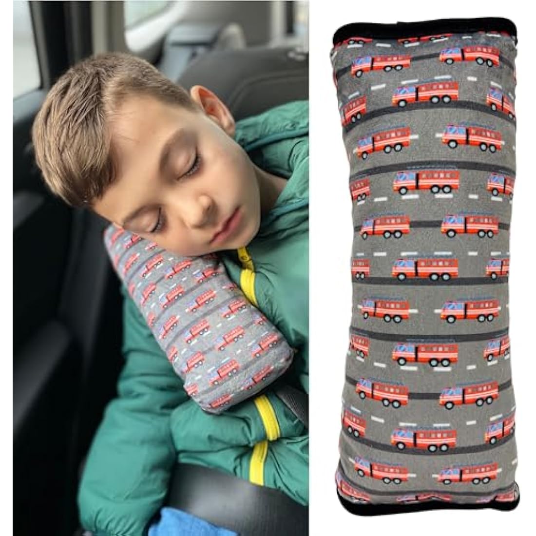 HECKBO cars firefighter car seatbelt pillow for children - machine washable - girl boy kids children soft car seat belt cover sleeping pillows protection car travel pillow cushion vacation