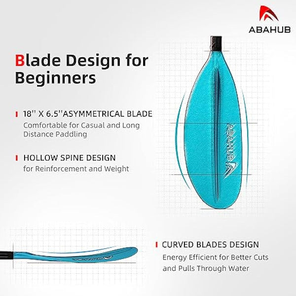 Abahub 1 x Carbon Kayak Paddles, 90.5 Inches Kayaking Oars for Boating, Canoeing with Paddle Leash, Carbon Fiber Shaft Black/Blue/Green/Orange/Yellow/White/Red Plastic Blades