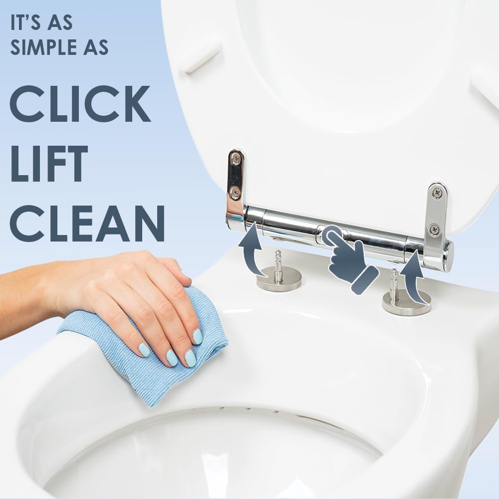 AQUALONA® Luxury Soft Close Toilet Seat - Moulded Wood - Stainless Steel Slow Close Hinges - Click, Lift & Clean Technology (Bamboo Toilet Seat)