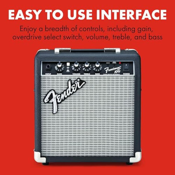 Fender Frontman 10G, Combo Guitar Amp, 10W, Small Practice Amp, Suitable for Electric Guitar, Black/Silver