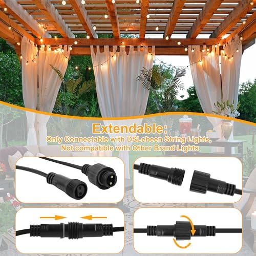 DSLebeen Festoon Lights Outdoor Garden: LED String Lights Mains Powered 45M 150FT G40 Globe Bulbs Warm White 2700K Connectable Decorative Outside Lighting Hanging for Patio, Gazebo, Pergola, Yard