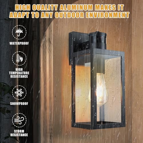Aranzyec 2 X Motion Sensor Outdoor Wall Lights, Upgrade Dusk to Dawn Wall Sconce, Waterproof Porch Light Fixtures Wall Mount for Entryway Doorway Garage, E27 Socket, PIR Motion Activated