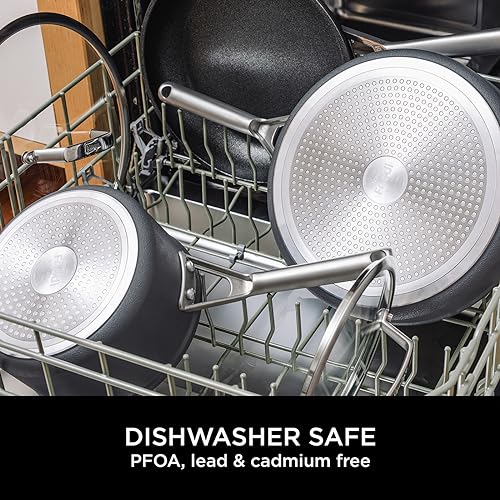 Ninja ZEROSTICK Premium 5-Piece Pan Set, Long Lasting Non-Stick, 3x Saucepans with Glass Lids, 1x Milk Pan, 1x Frying Pan, Hard Anodised Aluminium, Induction Compatible, Grey C35000UK