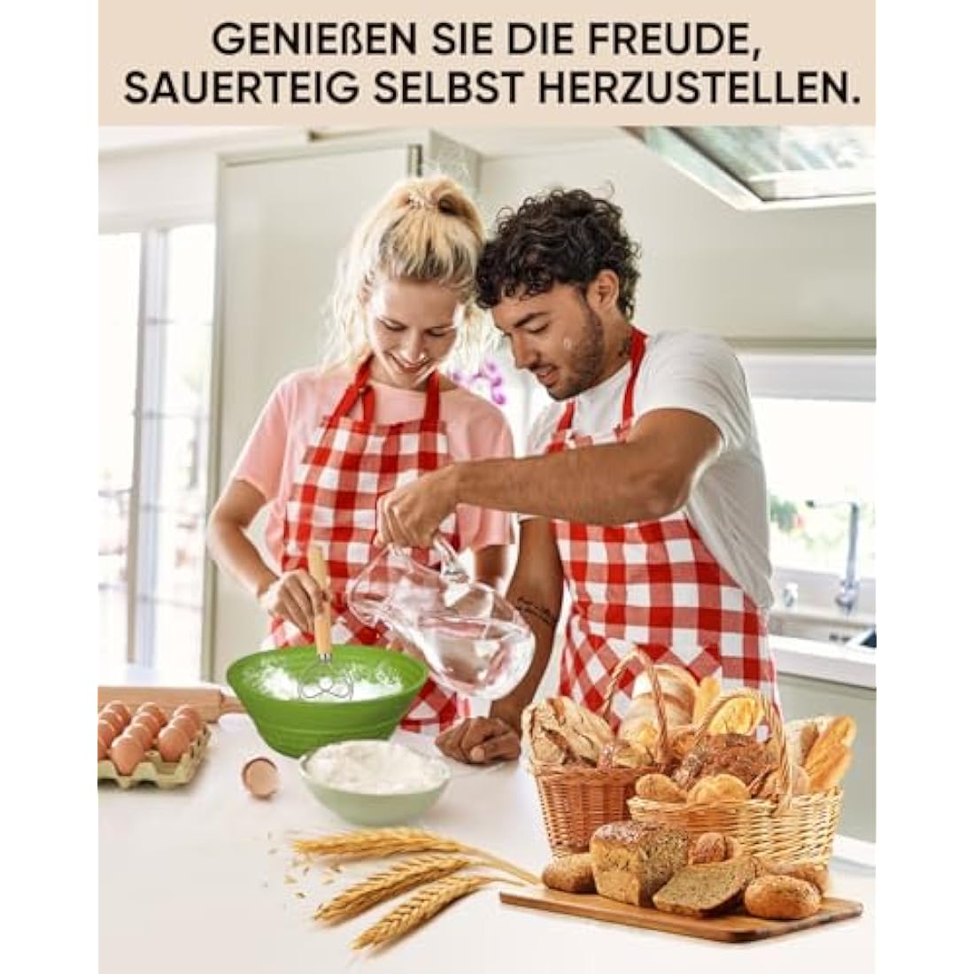 Sourdough Bread Baking Supplies 34 OZ Sourdough Starter kit with 2 Bread Proofing Basket (Green) (Green)