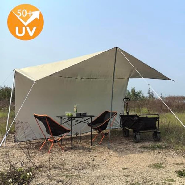 HIDEWALKER Camping Tarp Shelter 3x3m 3x4m 3x5m Lightweight Tent Tarpaulin Waterproof Tent Awning Canopy Basha Sunshade for Hiking Backpacking (Khaki, 3x4m)