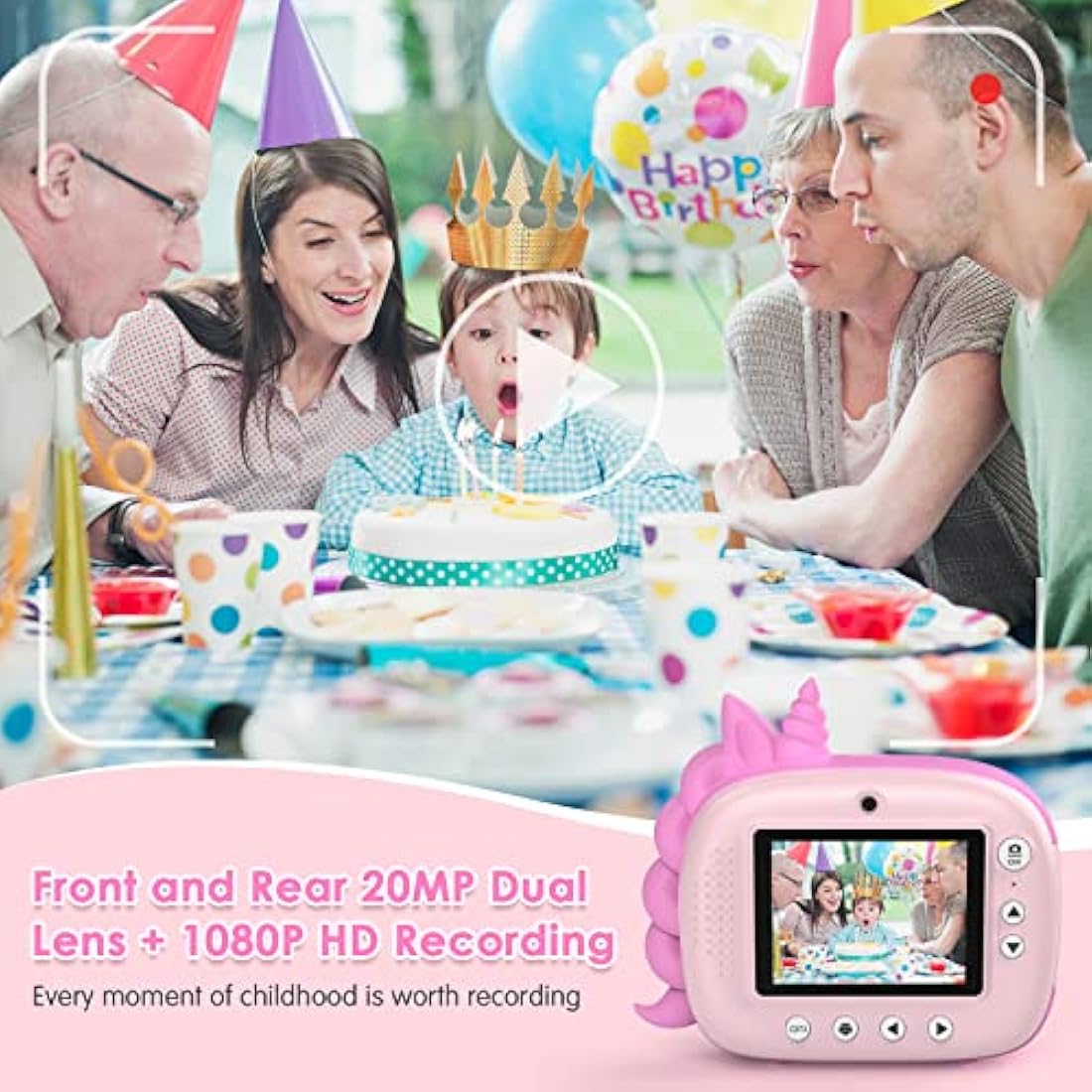 HiMont Kids Camera Instant Print, Digital Camera for Kids with No Ink Print Paper & 32G TF Card, Selfie Video Camera with Color Pens for DIY, Fun Gift for Girls Boys 3-14 Years Old (Pink)