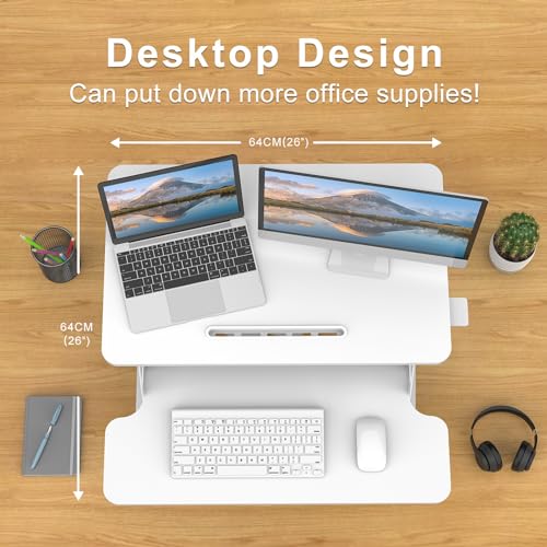 ERGOMAKER Standing Desk Converter, 26"/64cm Wide Height Adjustable Quick Sit to Stand Up Desk Riser for Dual Monitor