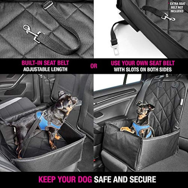 AHUKU Dog Car Seat with Seat Belt and Strong Padded Sides - Waterproof Pet Booster Seat Cover - for Small / Medium Dogs and Puppies