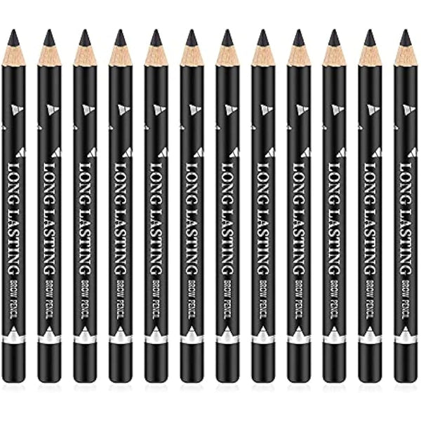 Go Ho 12 PCS Black Eyebrow Eyeliner Pencil Set, Waterproof Eyebrow Pencil,Long-lasting Sweat-proof Eyeliner Makeup Brow Tint Pen（Black）