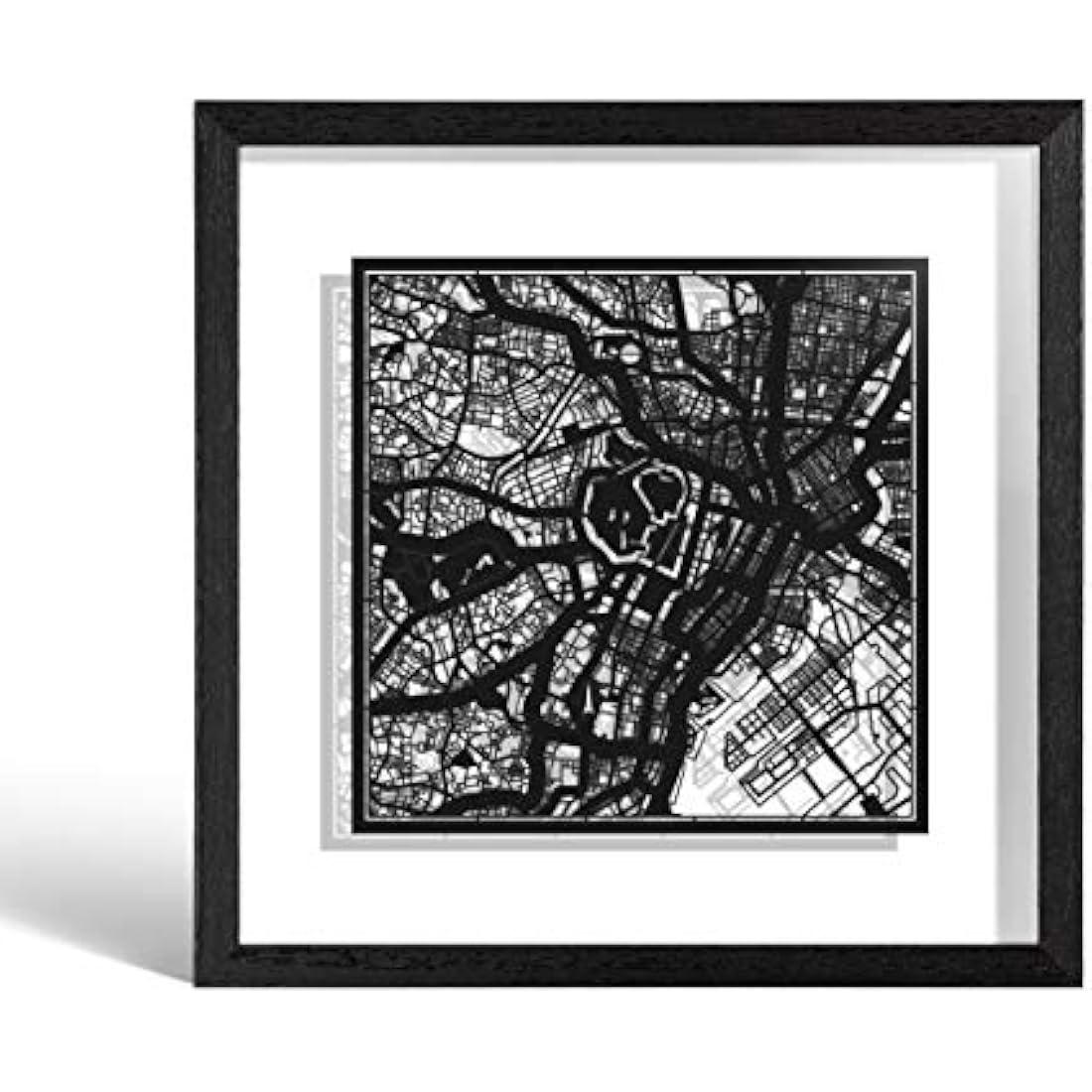 O3 DESIGN STUDIO Tokyo Marco de Papel para mapas, Black map, Black frame, 9x9 inches, Gift Boxed, 2 background color, self-changing, Paper Art
