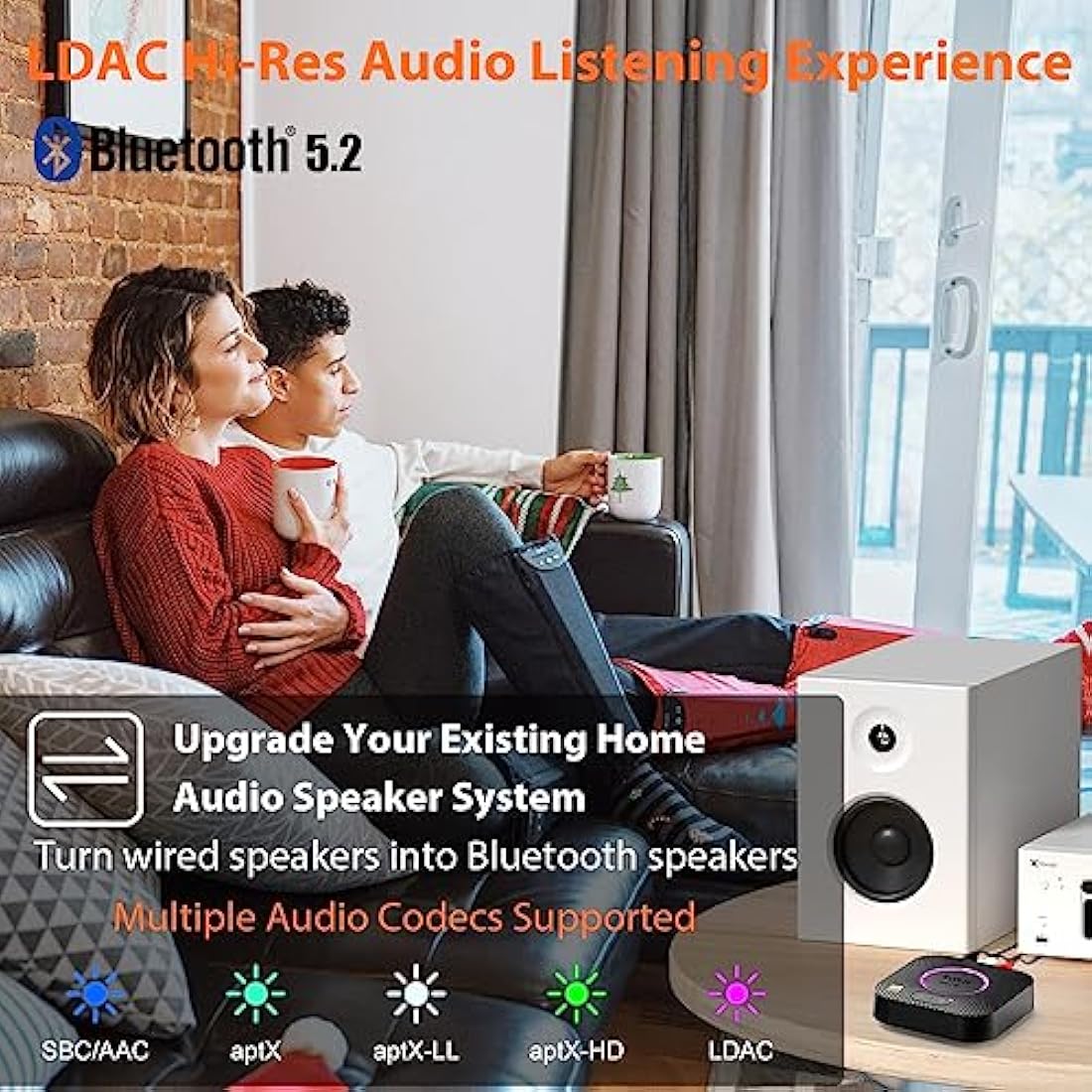 1Mii B06S+ LDAC Bluetooth 5.2 Receiver for Home Stereo Hi-Res Music Streaming, Hi-Fi Wireless Audio Adapter w/aptX HD Low Latency, Long Range Bluetooth Audio Receiver Volume Control, RCA/3.5mm Outputs