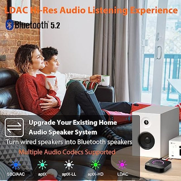 1Mii B06S+ LDAC Bluetooth 5.2 Receiver for Home Stereo Hi-Res Music Streaming, Hi-Fi Wireless Audio Adapter w/aptX HD Low Latency, Long Range Bluetooth Audio Receiver Volume Control, RCA/3.5mm Outputs