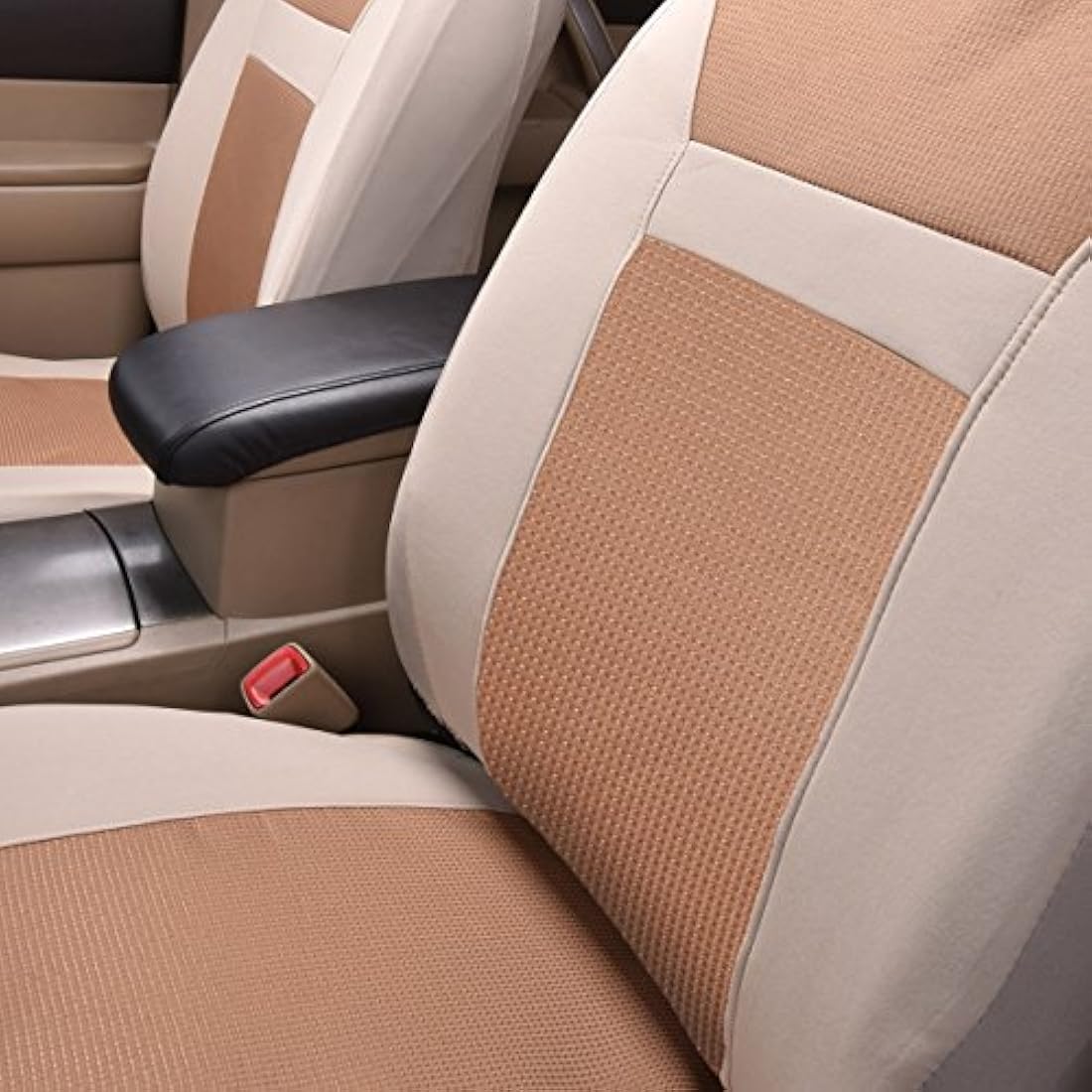 Flying Banner Breathable Jacquard Car Seat Covers Full Set Universal Fit Airbag Compatible Protector (Beige)
