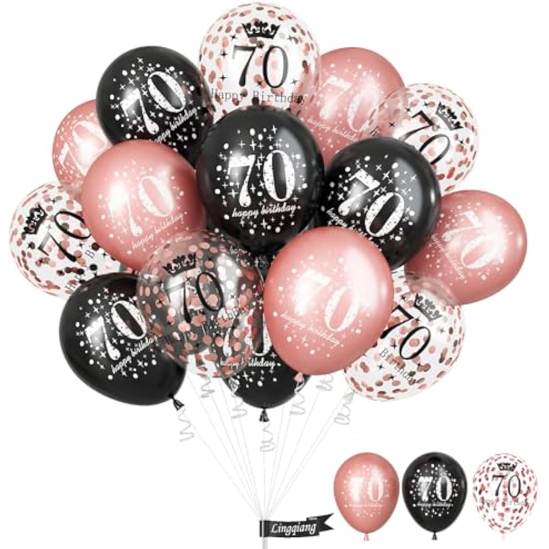 70th Birthday Decorations for Women, Black Rose Gold Happy 70th Birthday Latex Balloons Set, Pack of 15 70th Party Decor Balloons for Age 70 Years Old Birthday Party Decoration Celebration Supplies