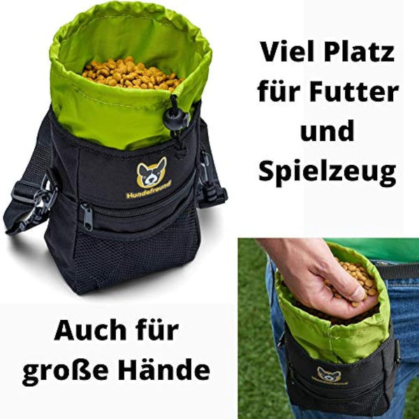 Hundefreund Dog Treat Bag | 4 in 1 with Waist Strap, Belt Clip, Belt Straps and Shoulder Strap | 4 Compartments