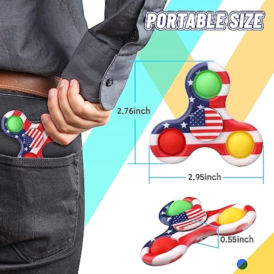 12 Pack Bubble Pop Fidget Spinner Sensory Toy, Simple Popper Squeeze Push Pop Fidget Toy For Stress Relief, Christmas Stocking Stuffer Birthday Gifts Party Favors Gift Classroom Prize