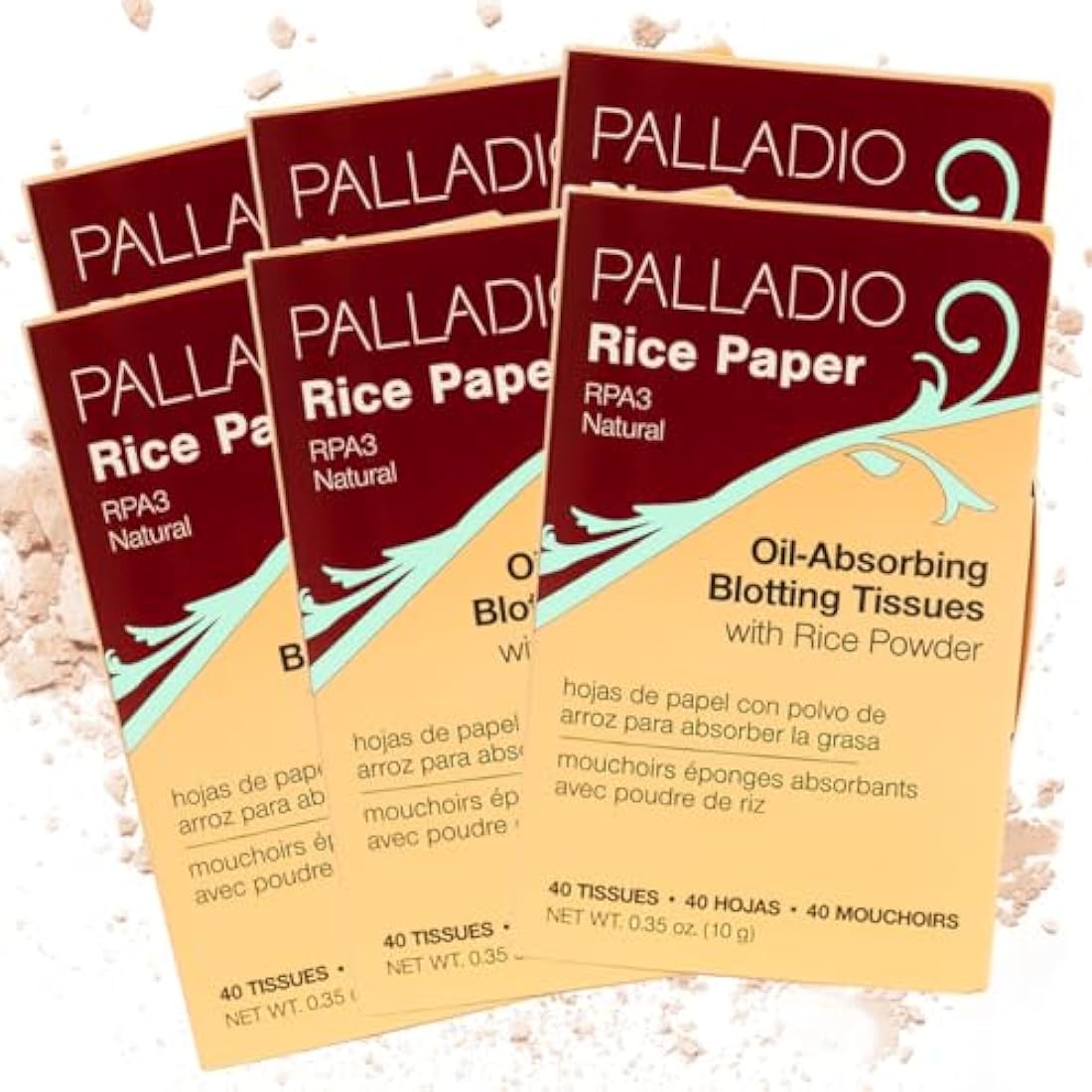 Palladio Rice Paper Facial Tissues for Oily Skin, Face Blotting Sheets Made from Natural Rice, Oil Absorbing Paper with Rice Powder, 2 Sided, Instant Results (Natural, Pack of 6)