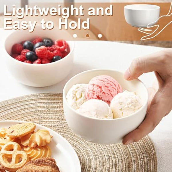 Jassceram Cereal Bowls Set of 8, 350ml Small Ceramic Bowls for Soup, Rice, Ice Cream, Dessert, Snack, Side Dishes, Suitable for Portion Control - Dishwasher & Microwave Safe, 4.5 Inch, 12 Oz, White