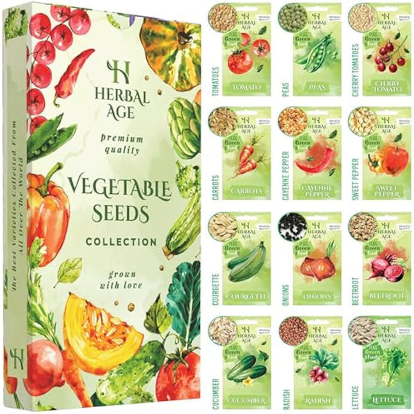 Grow Your Own Kits - 12 Vegetable Plants Seed Box: Courgette, Chilli, Tomato Seeds, 5100 Vegetable Seeds for Planting UK - Unusual Gardening Gifts for Women & Garden Gifts for Men, Allotment Gifts