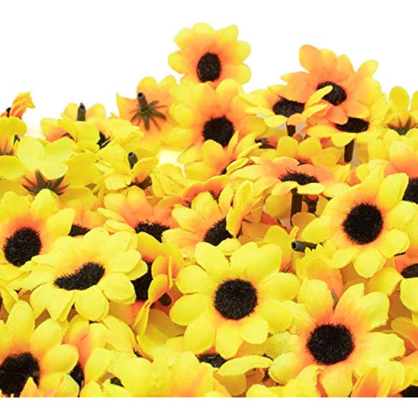 AKORD Approx 100pcs Artificial Gerbera Daisy Flowers Heads for DIY Wedding Party Sunflower, Yellow/Black, 0.38 x 0.38 x 0.2 cm