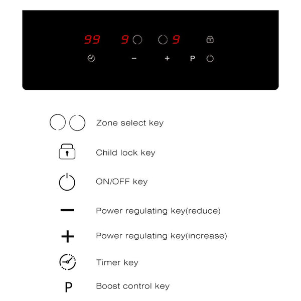 GIONIEN Plug in Induction Hob 2 Rings,Domino Hobs,30cm Electric Cooktop 2800W 13 Amp, Built in Worktop,Black Glass Smooth Worktop,Double Induction Cooker GIT230SP