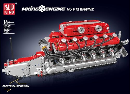 Mould King V12 Engine Building Block Sets, V12 Engine Model Kit That Runs, MOC Engineering Model Building Kit with Battery and Motor, Engineering Building Blocks for Adults (3472 PCS)
