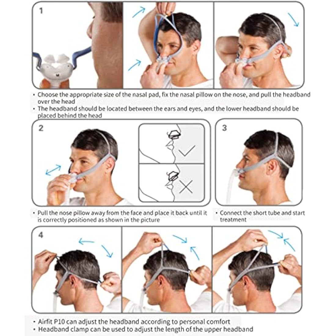 AirFit P10 Nasal Pillow Tube Frame, Headgear Strap Fit for ResMed AirFit P10, Full Combination Mask Accessory Includes Headgear Strap, Frame, Tube, S M L Size 3X Nasal Pillow, Mask Fit for Sleep