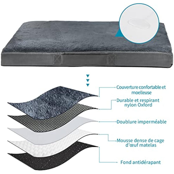 Nepfaivy Extra Large Dog Bed - Waterproof Orthopedic Mattress for Dog Crate, 120×75×7.5cm Soft Medium Bed with Removable Washable Plush Covers, Dark Grey