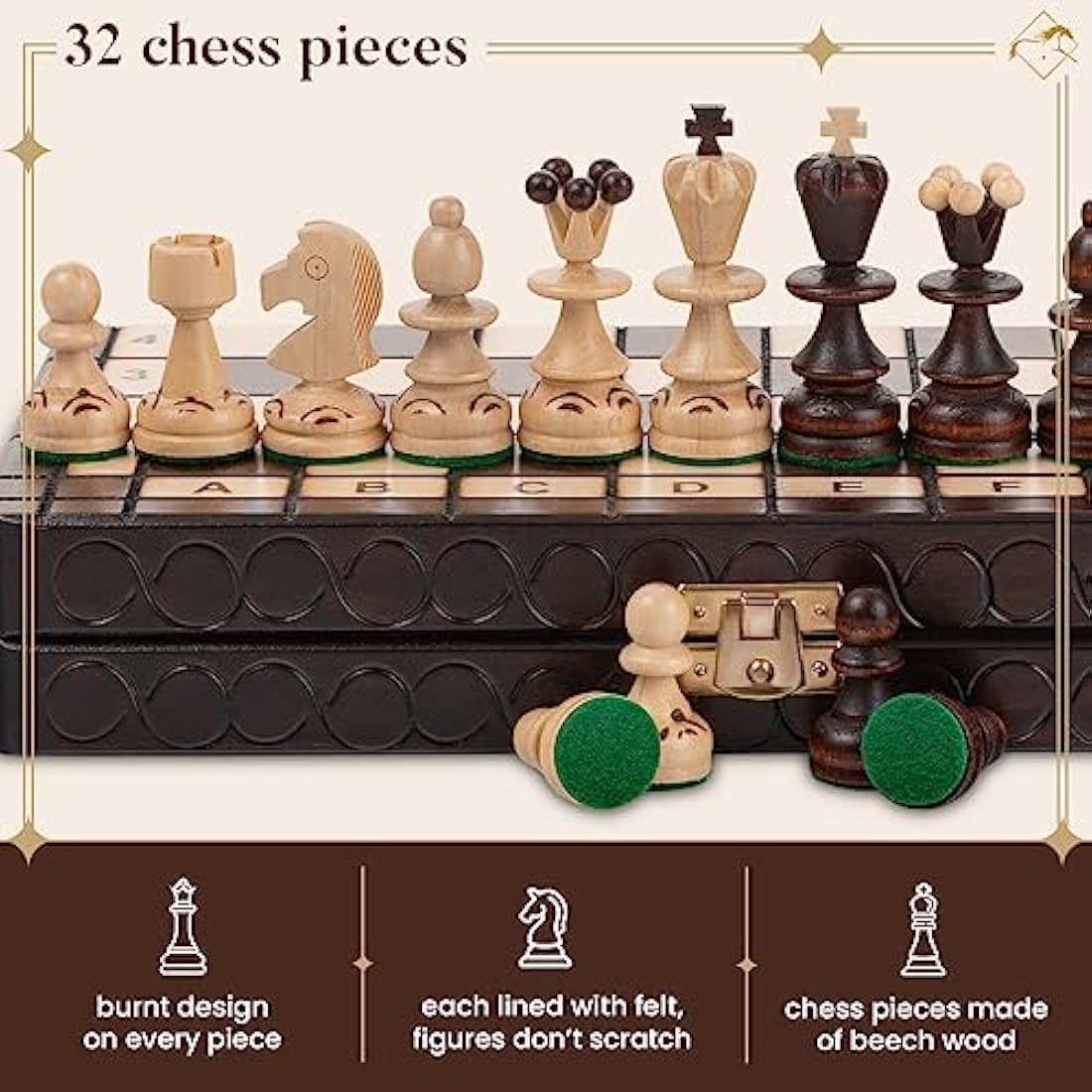 Master of Chess Wooden Chess Set with Pieces “PEARL” 30 cm / 12 in - Handcrafted Small Portable Chess Board Game for Adults and Kids - Solid Construction