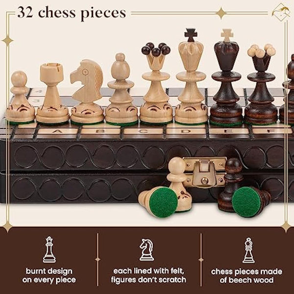 Master of Chess Wooden Chess Set with Pieces “PEARL” 30 cm / 12 in - Handcrafted Small Portable Chess Board Game for Adults and Kids - Solid Construction