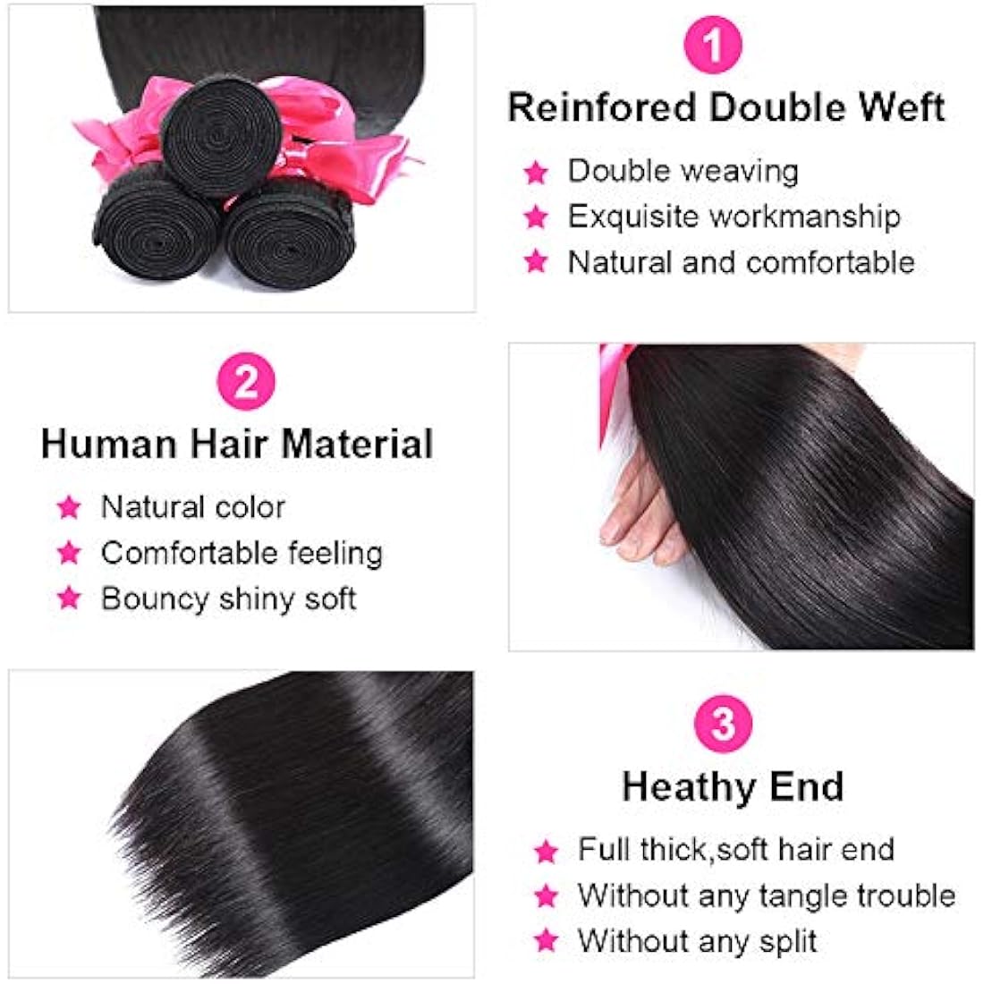 12A Brazilian Hair Bundles Straight Human Hair Weave Bundles Brazilian Straight Hair 3 Bundles Natual Black Color 300g Total 10 12 14 inch Romface