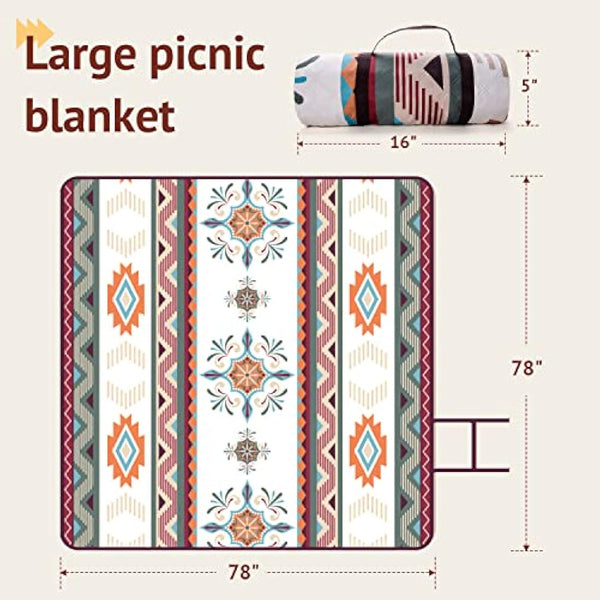 LARUTAN Waterproof Picnic Blanket, 200x200CM Large Beach Blanket Outdoor Picnic Mat, Beach Mat with Carrying Handle Sandproof Heatproof for Camping, Beach, Family Picnic Seattle