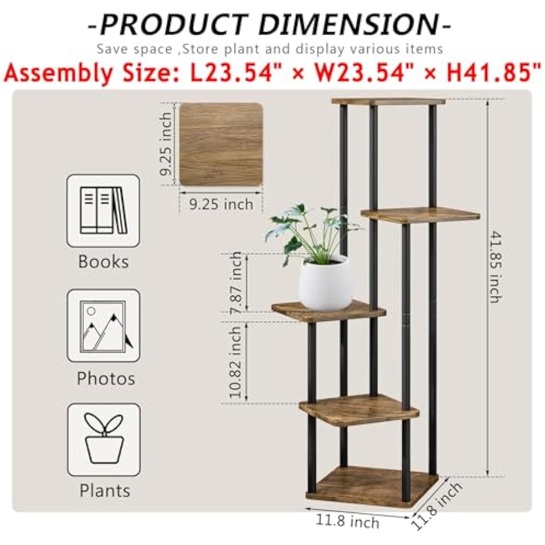 5-Tier Hölzern Blumenregal Pflanzenregal, VASZOLA Mehrstöckig Blumenständer Pflanzenständer Blumenbank Blumentreppe Pflanzentreppe Standregal für Innen Außen Garten Balkon Deko(Schwarz)