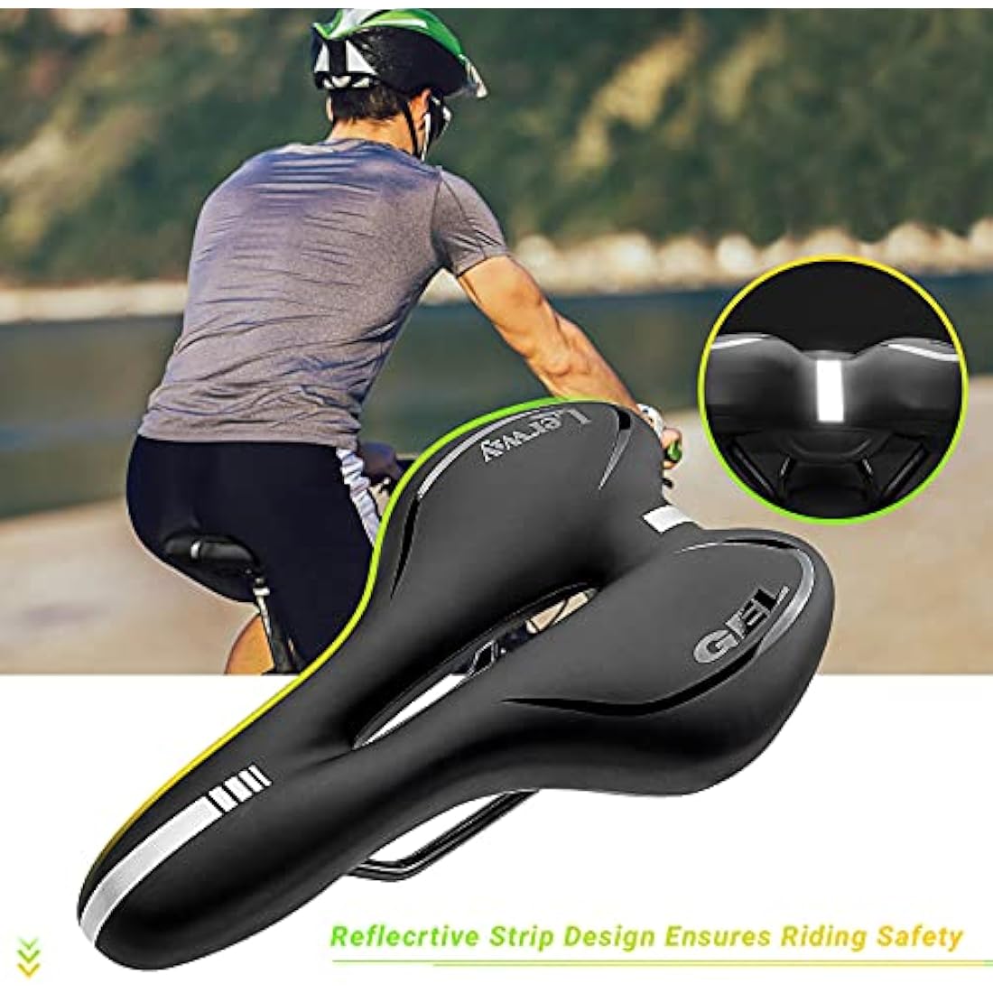 LERWAY Mountain Bike Saddle,Comfortable Bike Seat,Gel Bicycle Saddle,Waterproof Black Memory Sponge Cycling Seat,Breathable PU Leather Cycling Saddle