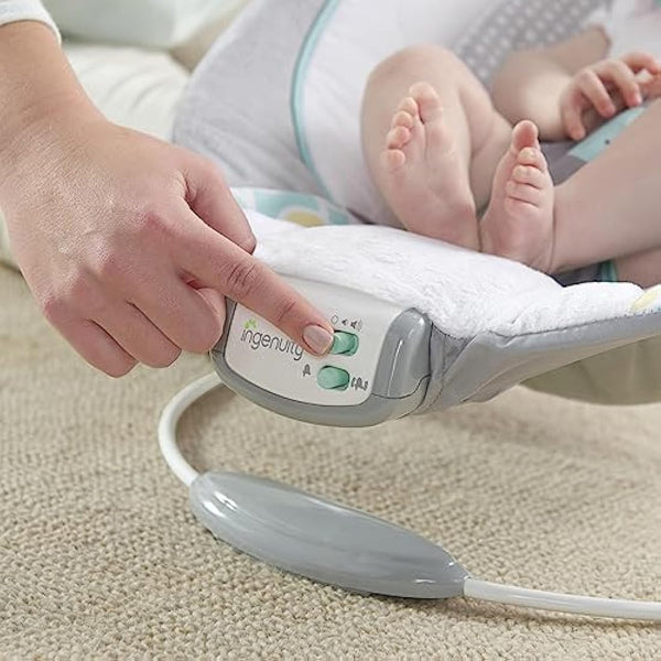Ingenuity, Soothing Baby Bouncer Chair with Soothing Vibrating Infant Seat, Morrison - 8 Melodies, Removable Toy Bar with 2 Plush Toys, Volume Control, 3-Point Harness, Newborn 0-6 Months