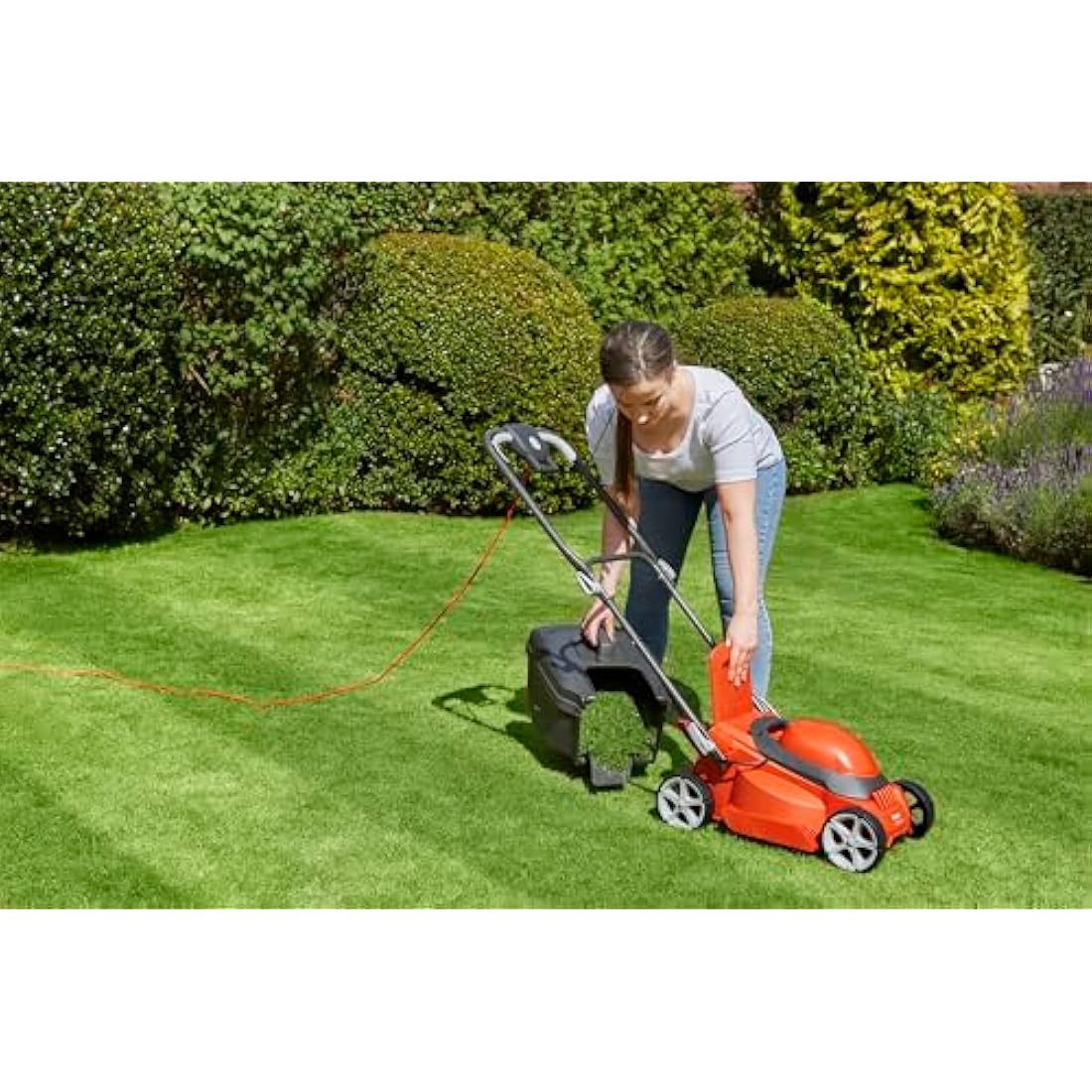 Flymo EasiStore 300R Electric Rotary Lawn Mower - 30 cm Cutting Width, 30 Litre Grass Box, Close Edge Cutting, Rear Roller, Manual Height Adjust, Space Saving Storage Features, Lightweight