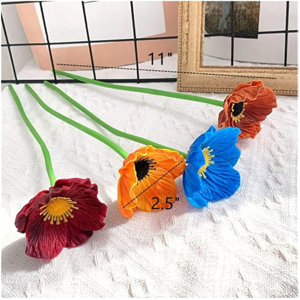 10 Stem 11" Bouquets Artificial Flowers Poppy Flowers,No Fade Multicolor PU Fake Wild Flowers for Kitchen Table Centerpiece Vase,Home Greenery Wedding Holding Flowers Backdrop Arch Wall (Red)