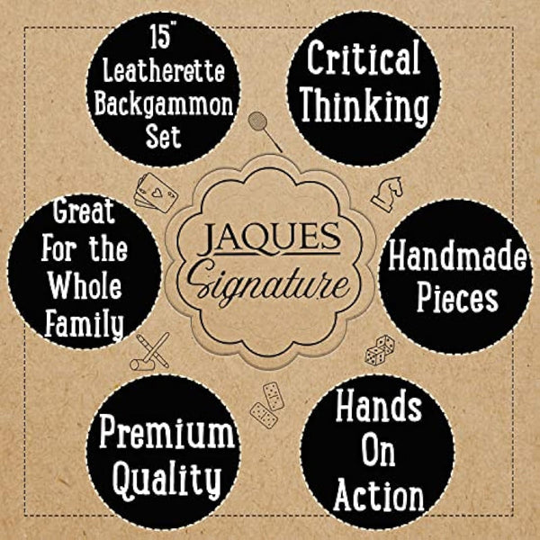 Jaques of London Backgammon Set | Classic Traditional Games | Folding Case 15" Backgammon Sets Luxury | Backgammon Sets for Adults | Since 1795